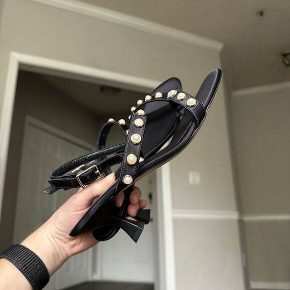 JON JOSEF CARSON Black & Faux Pearl Kitten Heels Size 7.5 EXCELLENT! - Picture 11 of 11